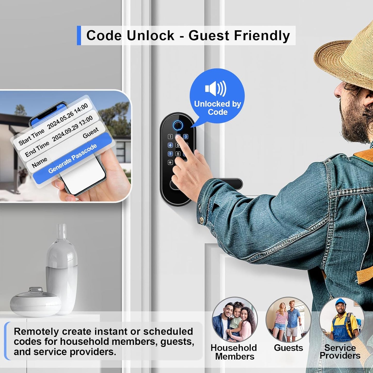 Bluetooth Fingerprint Smart Lock with Handle & Keypad – Fits Most US Doors, DIY Install, Keyless Entry: Code, FOB, Auto-Lock. Ideal for Home, Airbnb & Rental, Kids & Seniors. Alexa & Google Compatible
