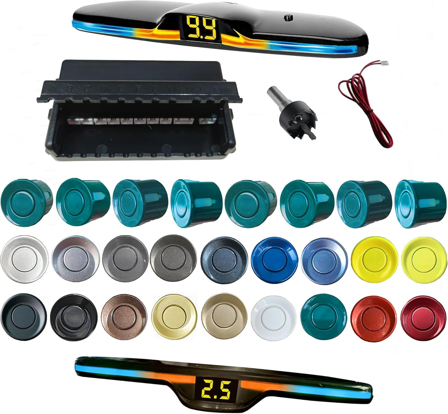 New Features Forward and Reverse Parking sensors, Option to Measure Distance in inches, bidirectional Display Option, and Customizable Digital Direction 18 Color Probes to Choose from(Green)