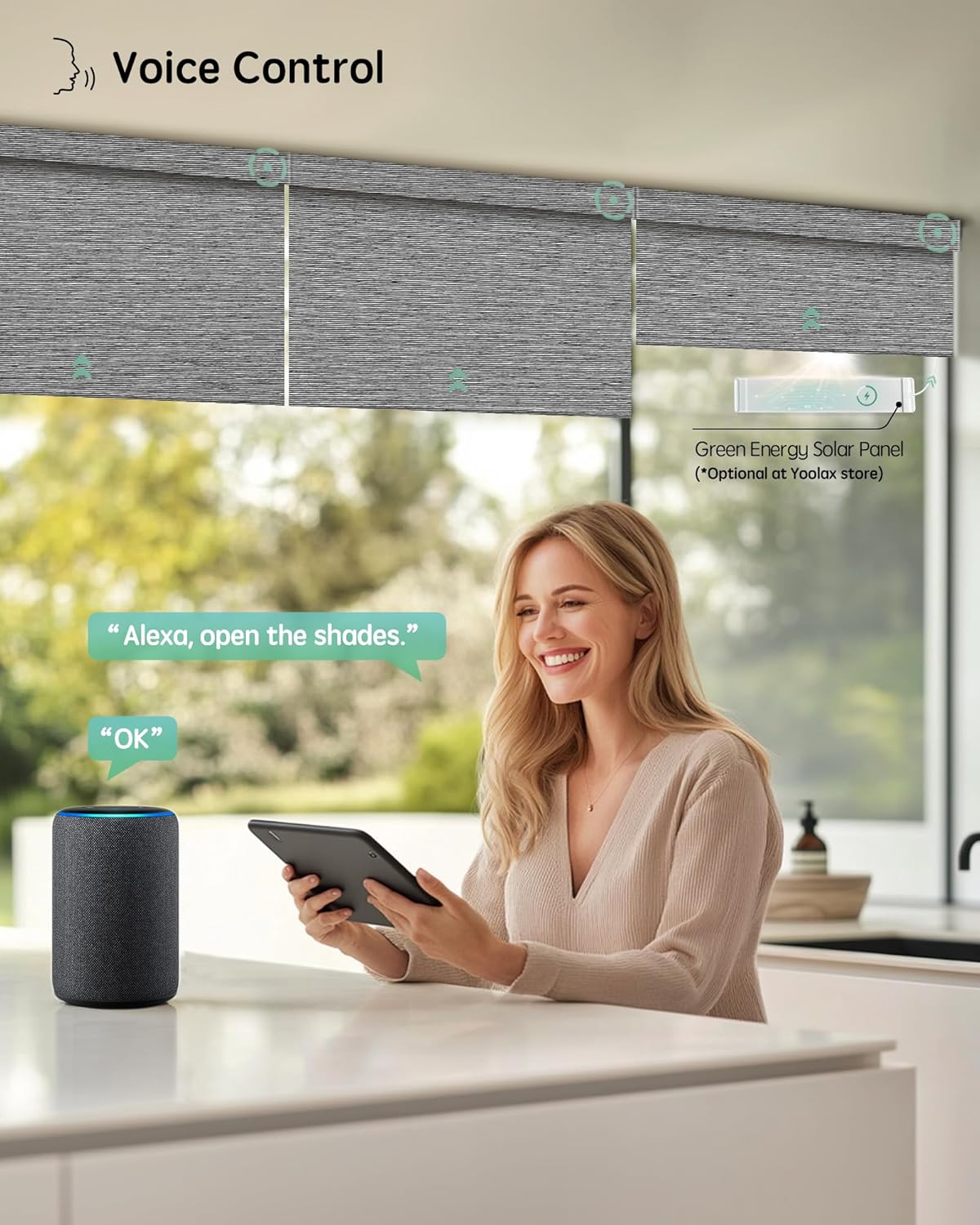 Yoolax Motorized Blinds with Remote, Smart Blinds for Windows Blackout Automatic Shades Compatible with Alexa Remote Control Roller Window Shades with Valance, Custom Size (V-Basalt Stripe)