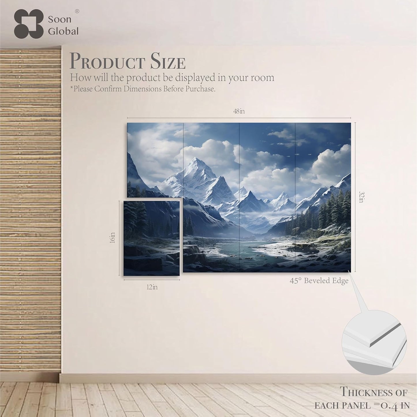 8-Pack Acoustical Wall Panels, 48 X 32 Inches Art Acoustic Panels, Decorative Acoustic Panels, Acoustic Wall Panels, Sound Absorbing Wall Art, Neige Éthérée