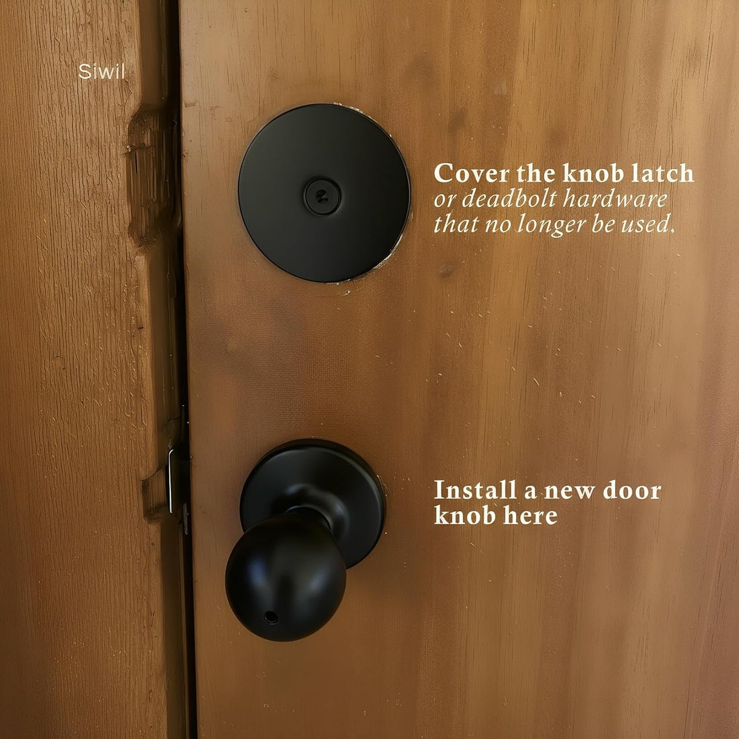 Door Hole Cover Plate Black, 2-5/8" Diameter Solid Steel, Hole Filler Plate - 1 Pack