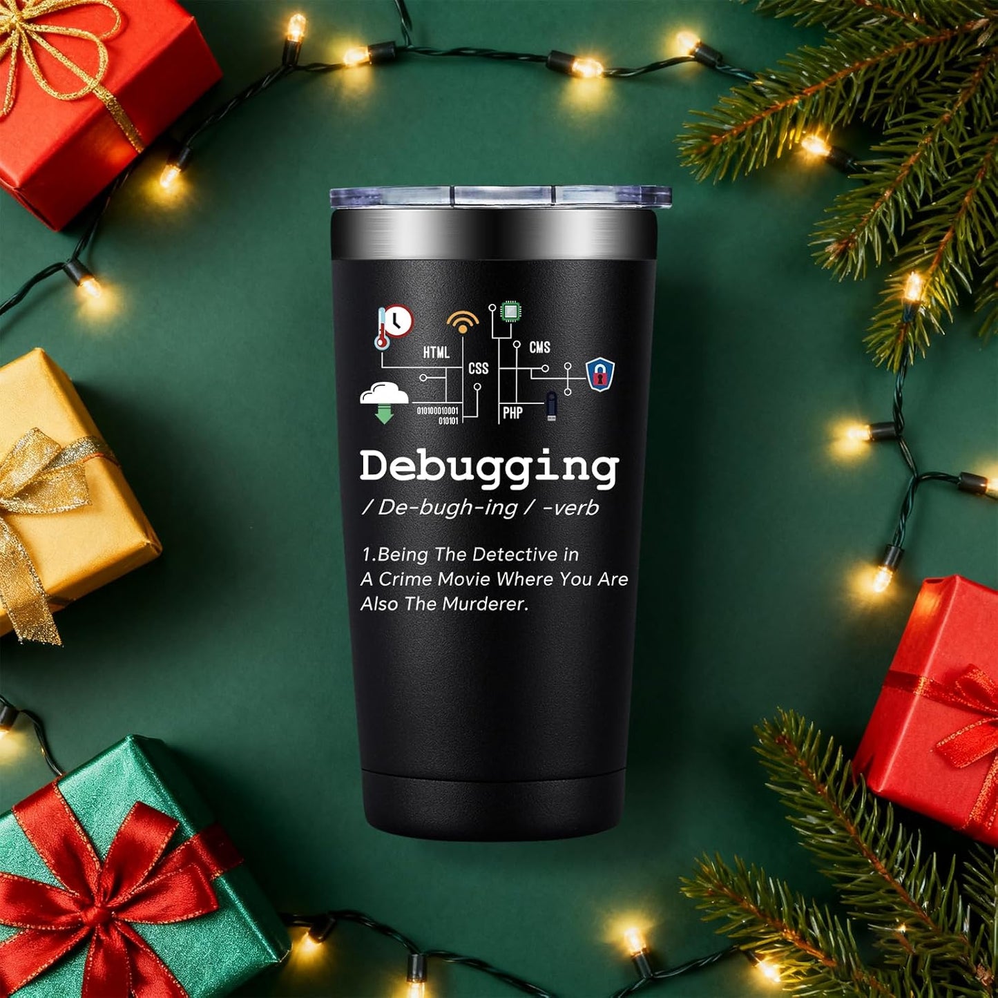 SpenMeta Christmas Computer Science Gifts - Computer Programmers Gifts for Coders, IT Tech, Geeks - 20oz Debugging Definition Tumbler Cup