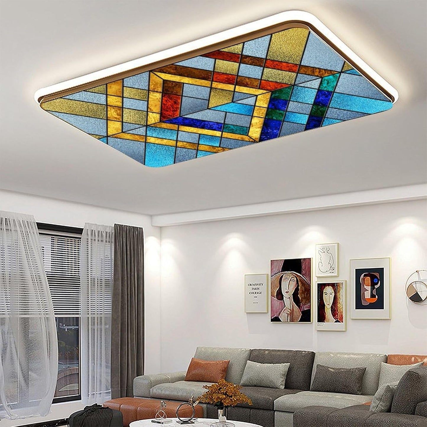 2PCS Fluorescent Light Cover for Ceiling Light Classroom-Stained Glass Patten Magnetic Light Cover Shade Panel,Decorative Film Filter for Reducing Harsh Glare Flicker Home School Office Decorations