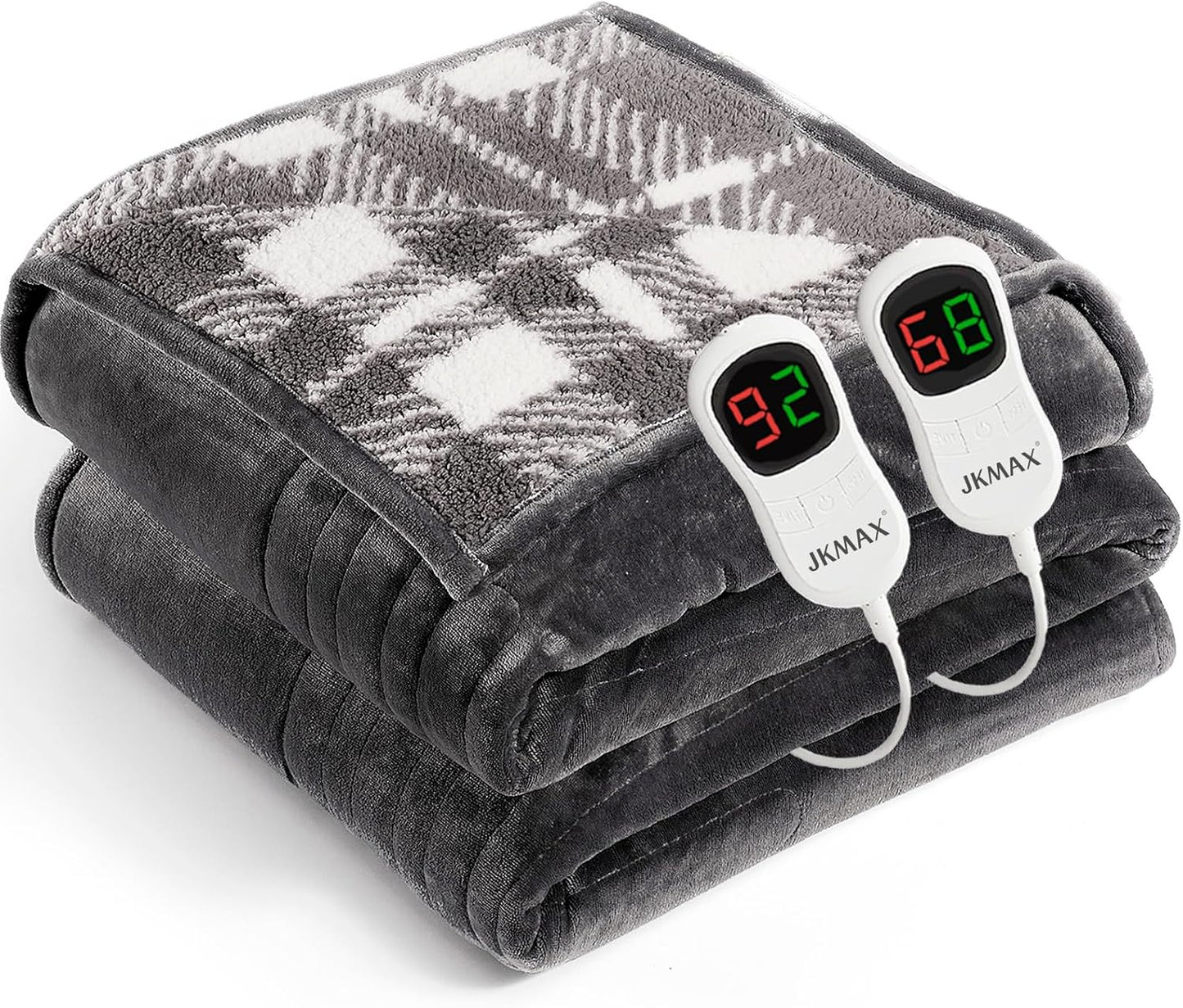 Heated Electric Blanket Queen Size - 84"x90" Flannel Heating Blanket with 10 Heating Levels & 5 Time Settings Over-Heat Protection, Winter Warmer for Adults with ETL Certification（Grey）