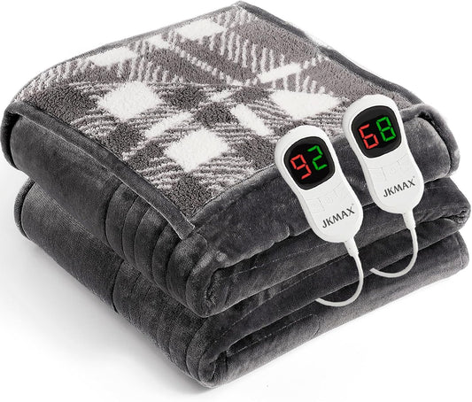 Heated Electric Blanket King Size - 100"x90" Flannel Heating Blanket with 10 Heating Levels & 5 Time Settings Over-Heat Protection, Winter Warmer for Adults with ETL Certification（Grey）