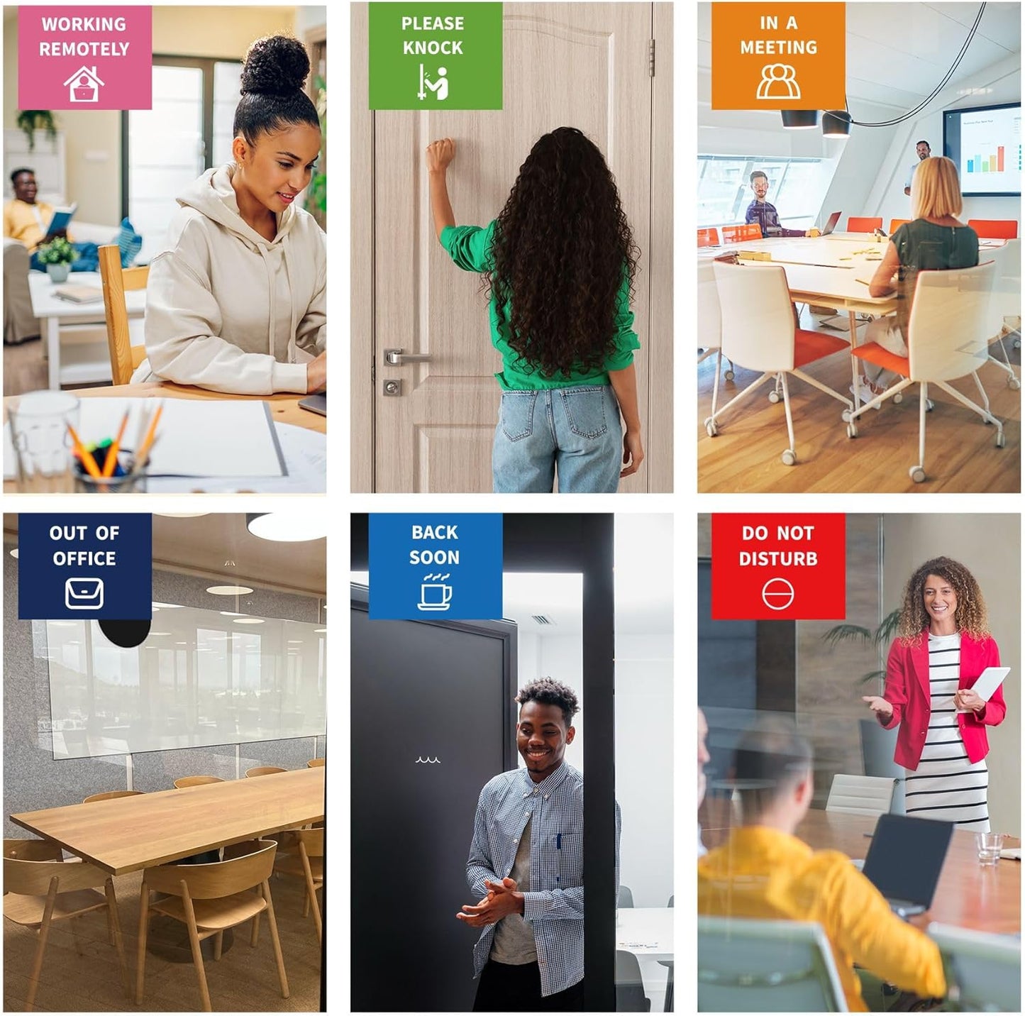 Office Door Signs 6 Options Do Not Disturb, Please Knock, In A Meeting, Out Of Office, Working Remotely Back Soon Privacy Door Slider Sign For Meeting & Conference Room Brushed Silver