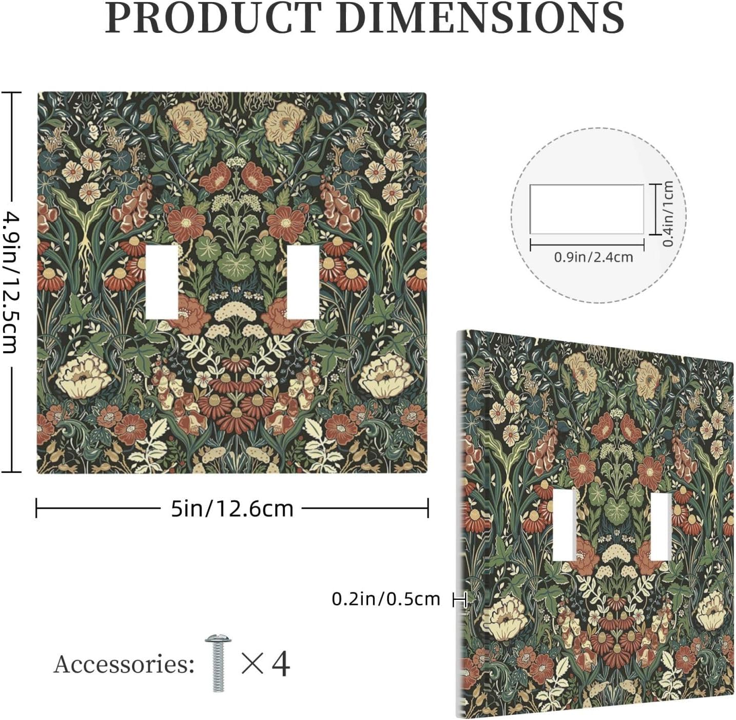 Decorative Switch Plates Vintage Dark Floral William Morris Green Flower 2 Gang Double Toggle Outlet Light Switch Cover Wall Plate Electrical Faceplate for living Room Home Decor
