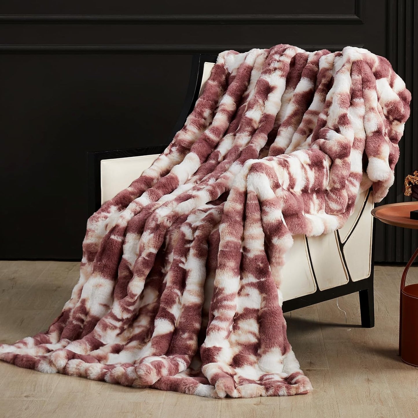 SAPHREAS Faux Fur Throw Blanket for Couch, Fluffy Fuzzy Bubble Blanket for Sofa Bed Living Room, Decor Soft Cozy Gifts for Women Men, 50x60” Tie Dye Burgundy