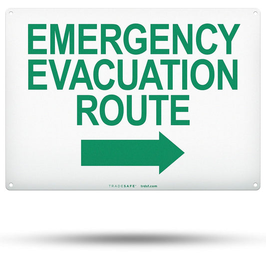 TRADESAFE Emergency Evacuation Route Arrow Right Sign – Wall Signs, Quick Install Aluminum Safety Sign, Light Reflective, UV-Resistant, Waterproof, 14” X 10” Signs for Business