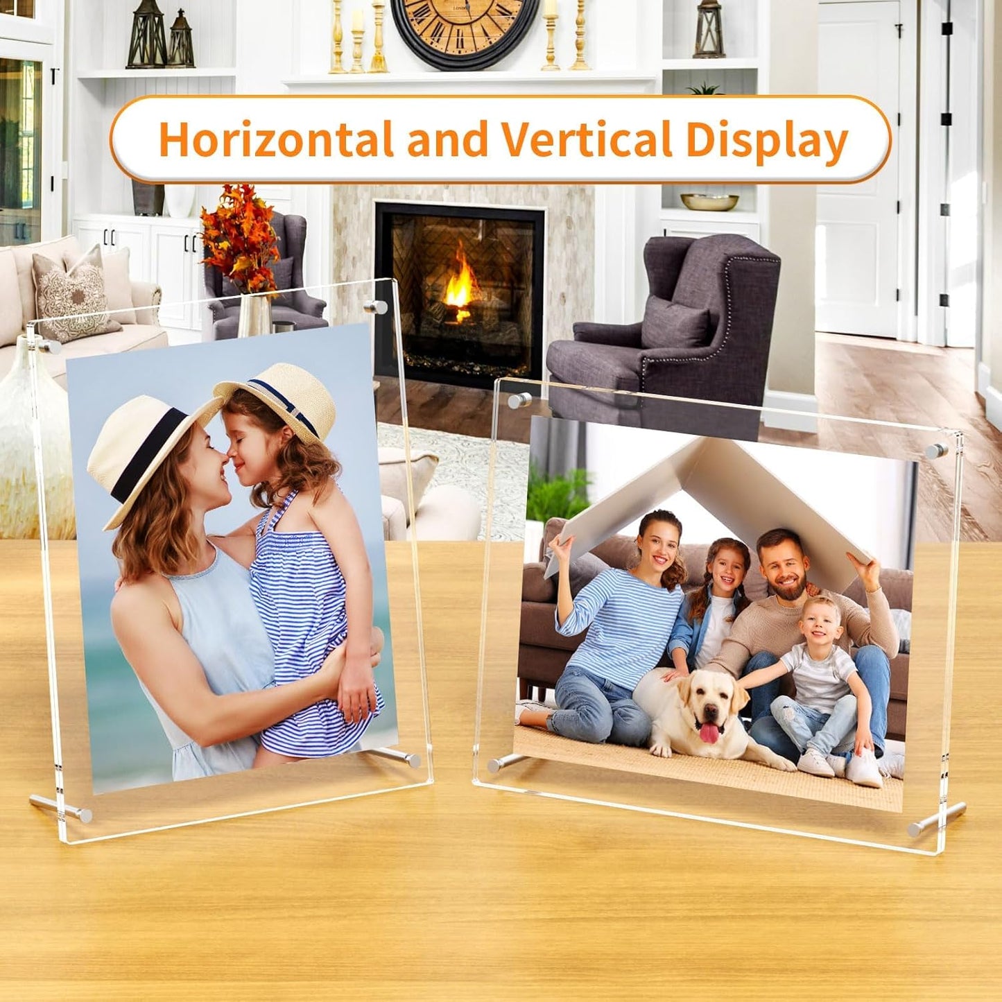 AITEE 8.5x11 Acrylic Picture Frames 2 Pack, Clear Desk Picture Frames with Stand, Modern Frameless Floating Frames Lucite Transparent Square Cubes Frame for Wall & Desktop Display Gift for Home Office