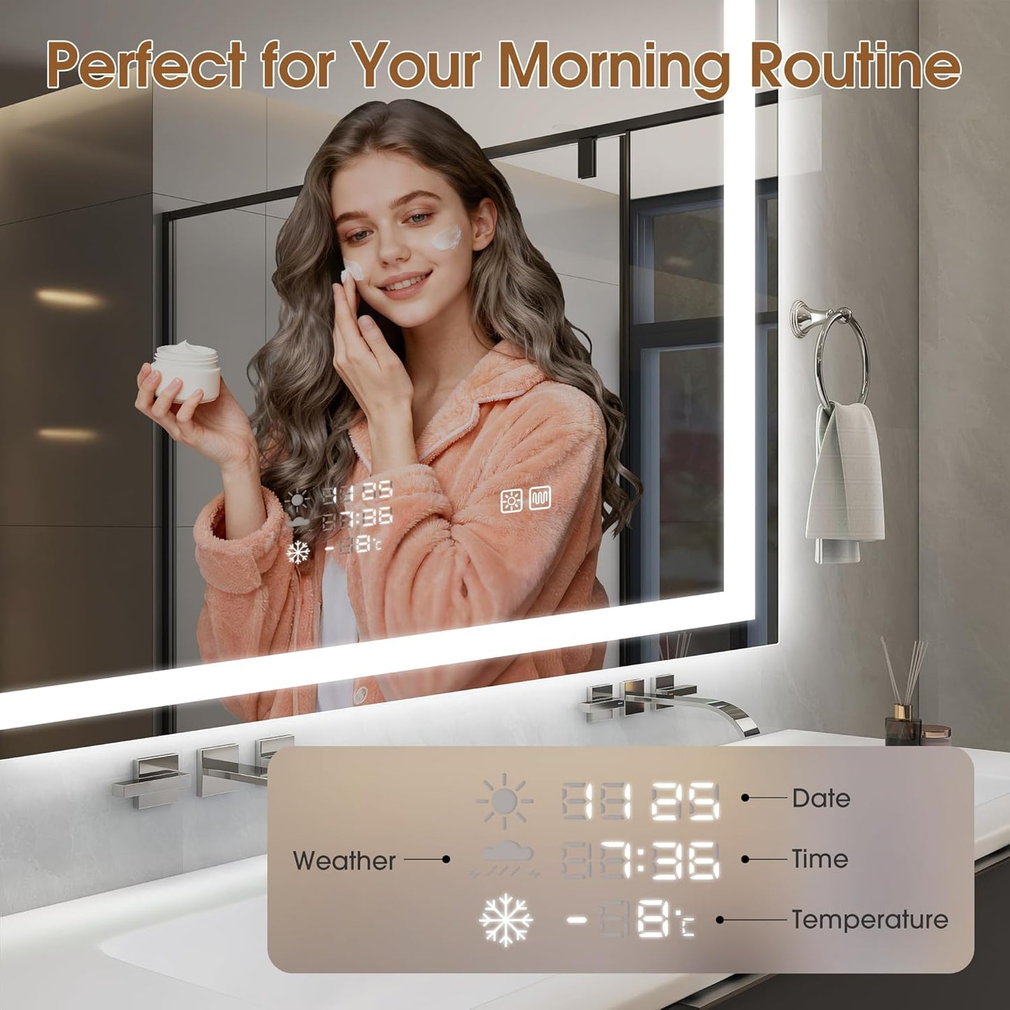 STARLEAD 40"x28" LED-Bathroom-Mirror-with-Lights, Wall-Mounted with Clock, Anti-Fog, 3 Color Temperature, Dimmable Brightness, Waterproof, Tempered Glass, Frontlit & Backlit