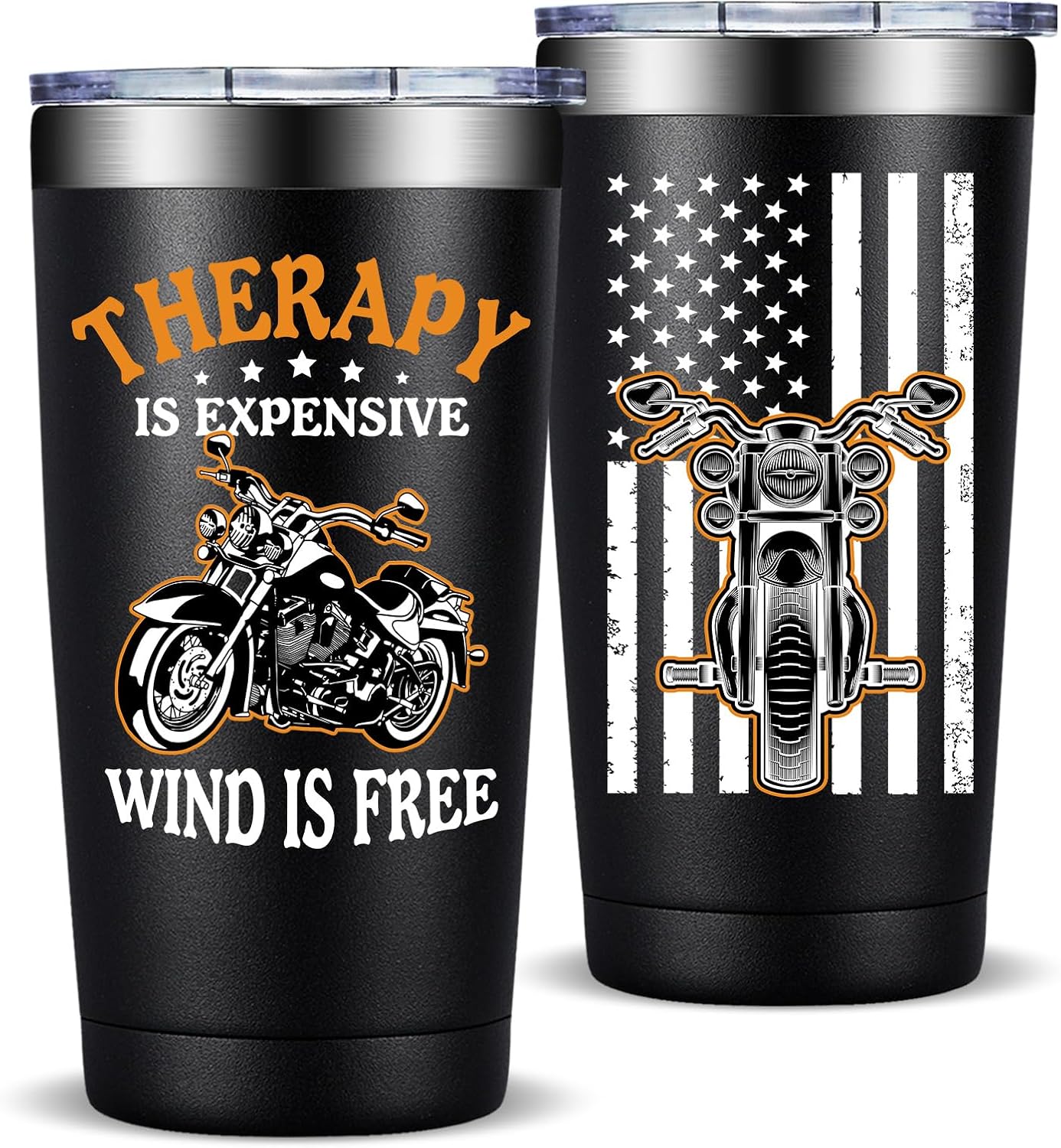 Fufandi Motorcycle Gifts for Men - Therapy Is Expensive Wind Is Free Motorcycle Gifts Tumbler - Christmas Fathers Day Gift for Motorcycle Lovers, Dad, Boyfriend - Tumbler Cup 20oz