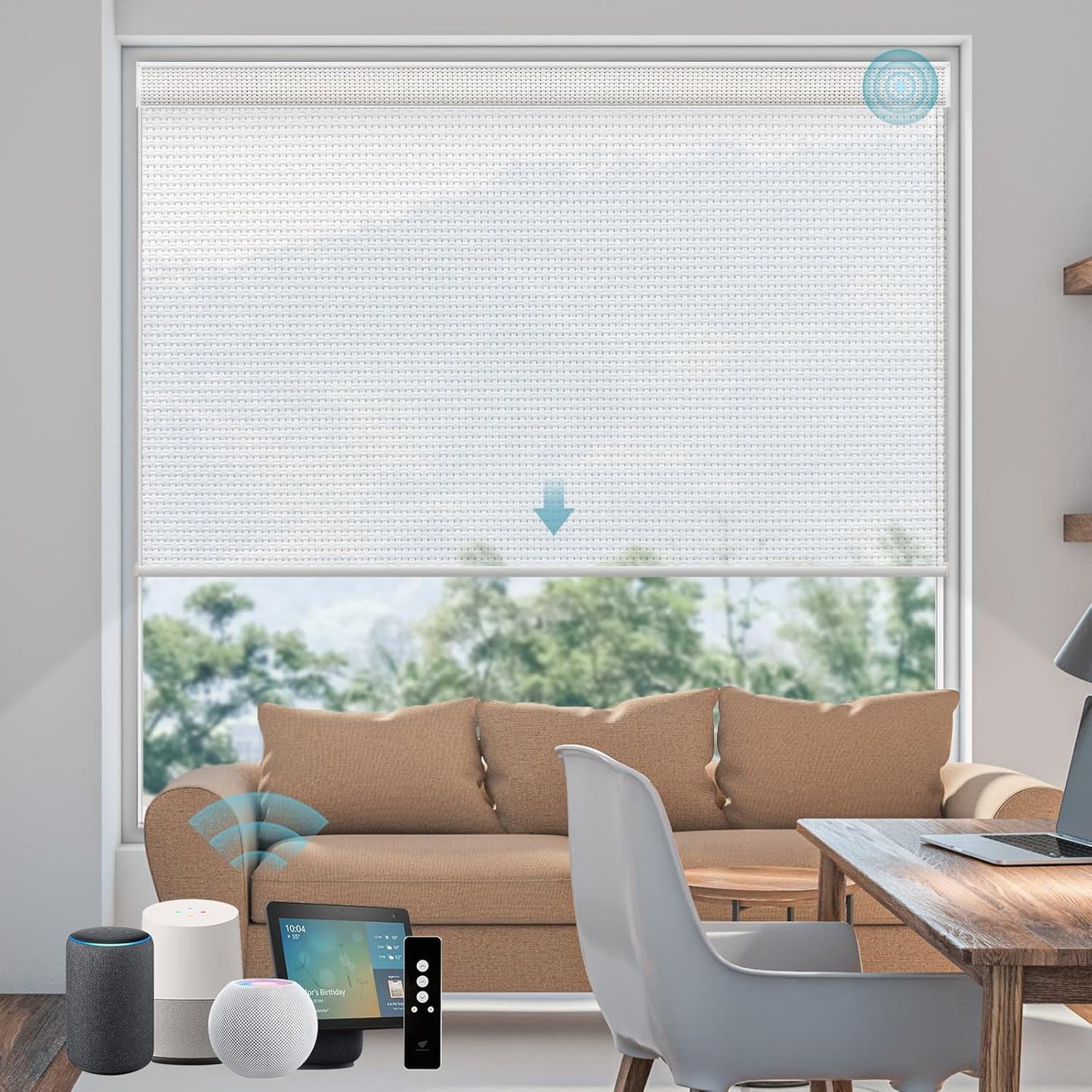 SmartWings Motorized Smart Blinds for Windows in Light Filtering, Electric Remote Roller Shades Compatible with Alexa/Google Home/Homekit, Custom Up to 110”W x 148”H, 5% Openness Aventus Ice