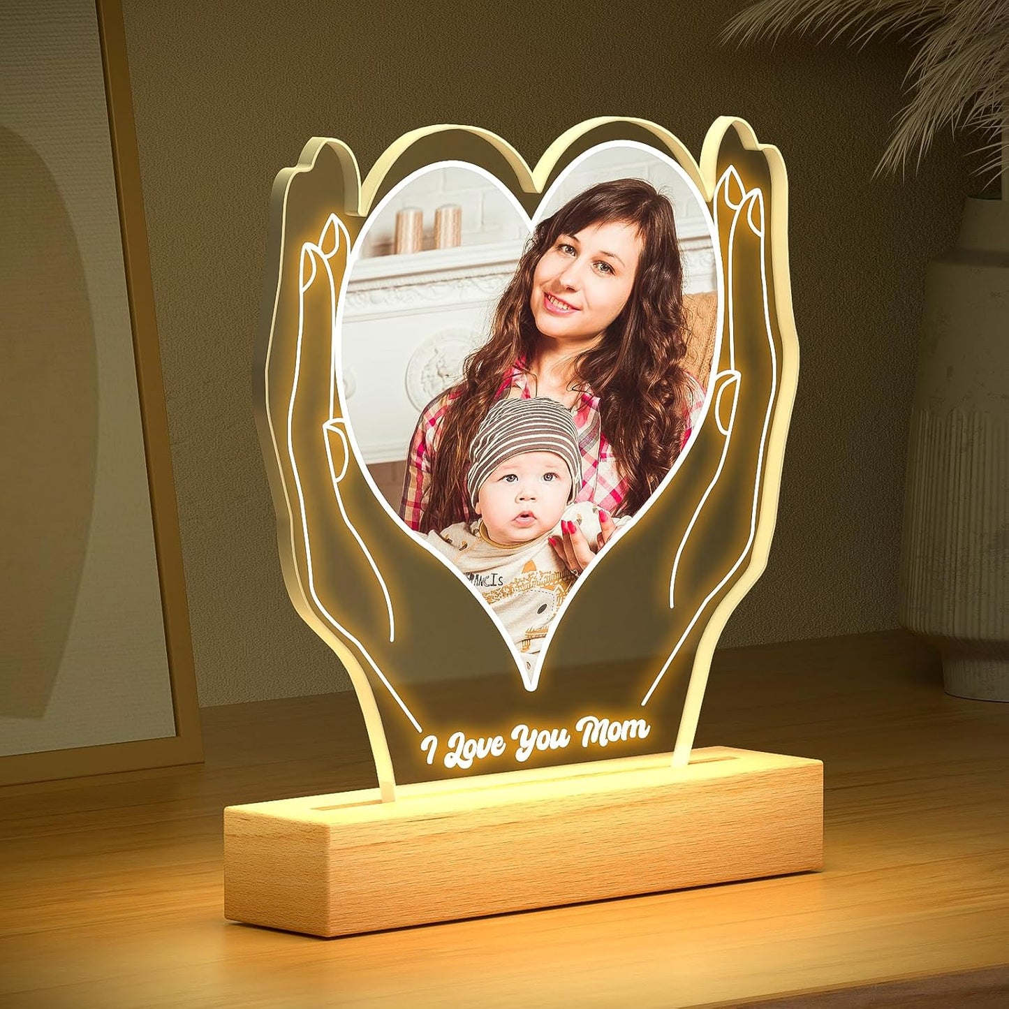 Custom Picture Frames with Photo, Customized Picture Frame with Night Light, Custom Photo Frame, Personalized Valentines Day Gifts for Mom Baby Kid Family