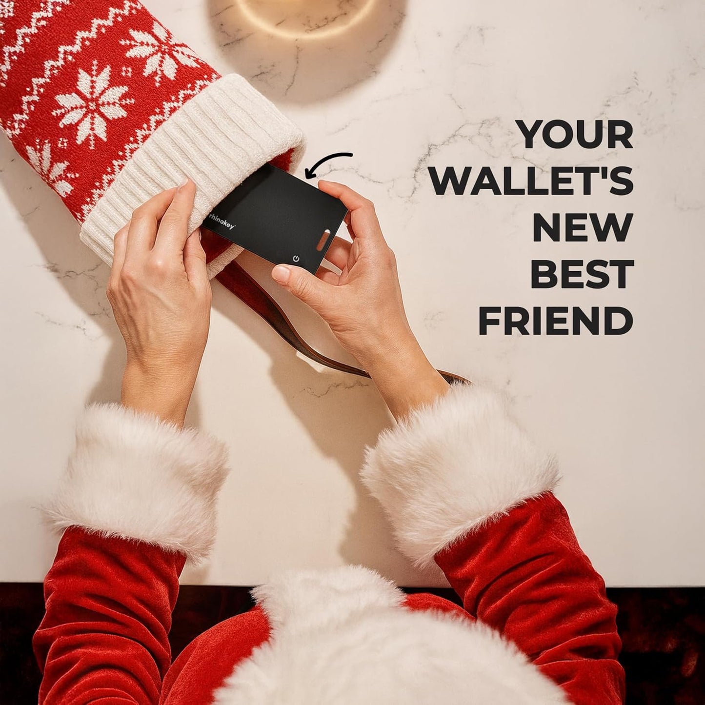Rhinokey® Wallet Tracker Card (iOS Only) - Slim Rechargeable 1.8mm Thin Tracker Airtag Wallet IP68 Waterproof Apple Find My Luggage Tags Item Finder with Key Chain Hole