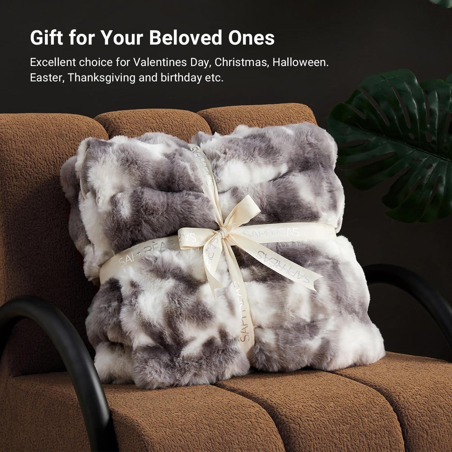 SAPHREAS Faux Fur Throw Blanket for Couch, Fluffy Fuzzy Bubble Blanket for Sofa Bed Living Room, Decor Soft Cozy Gifts for Women Men, 50x60” Tie Dye Grey