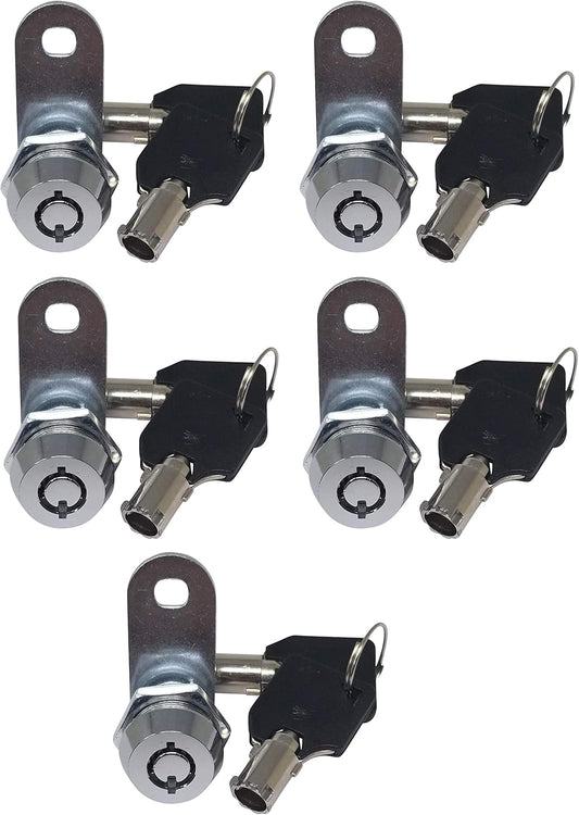 Admiral Locks Tubular Cam Lock, Keyed Alike Removable Key RV Compartment Storage Lock Cabinet Locks (Chrome Pack of 5, 5/8" 180°)