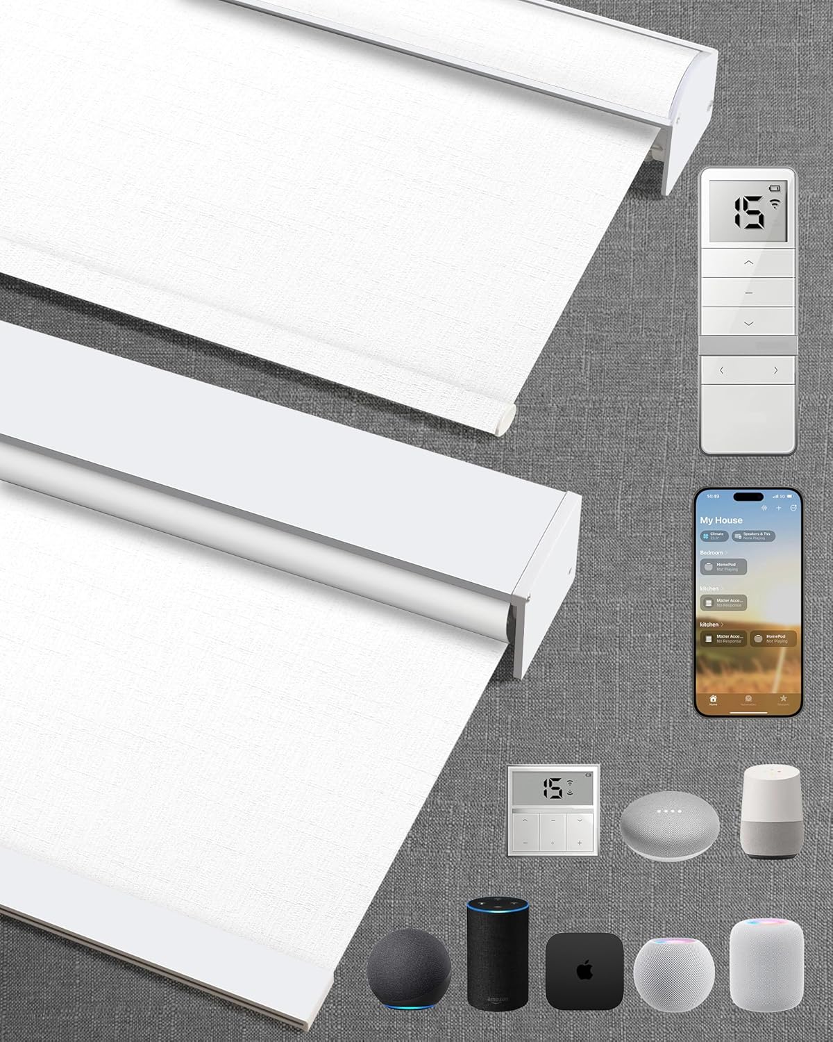 Kincmo Motorized Blinds with Remote,100% Blackout Motorized Roller Shades Work with Apple Homekit,Alexa,Google, Custom Electric Blinds with App,Voice Control (Aurora White)