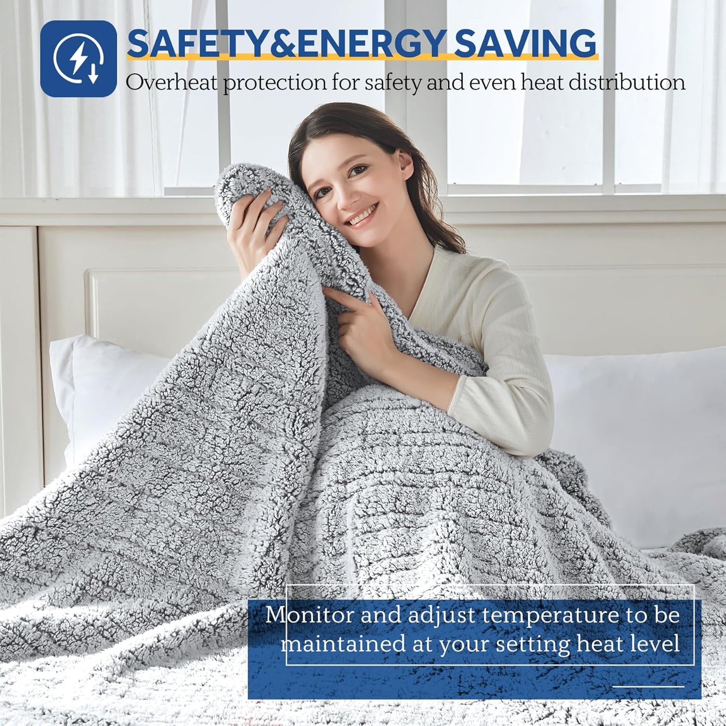 Sealy Electric Blanket Twin Size, Soft Sherpa Heated Blanket Single Control with 10 Heating Levels & 1 to 12 Hours Auto-Off Settings Over-Heated Protection 62"x84" Machine Washable, Charcoal