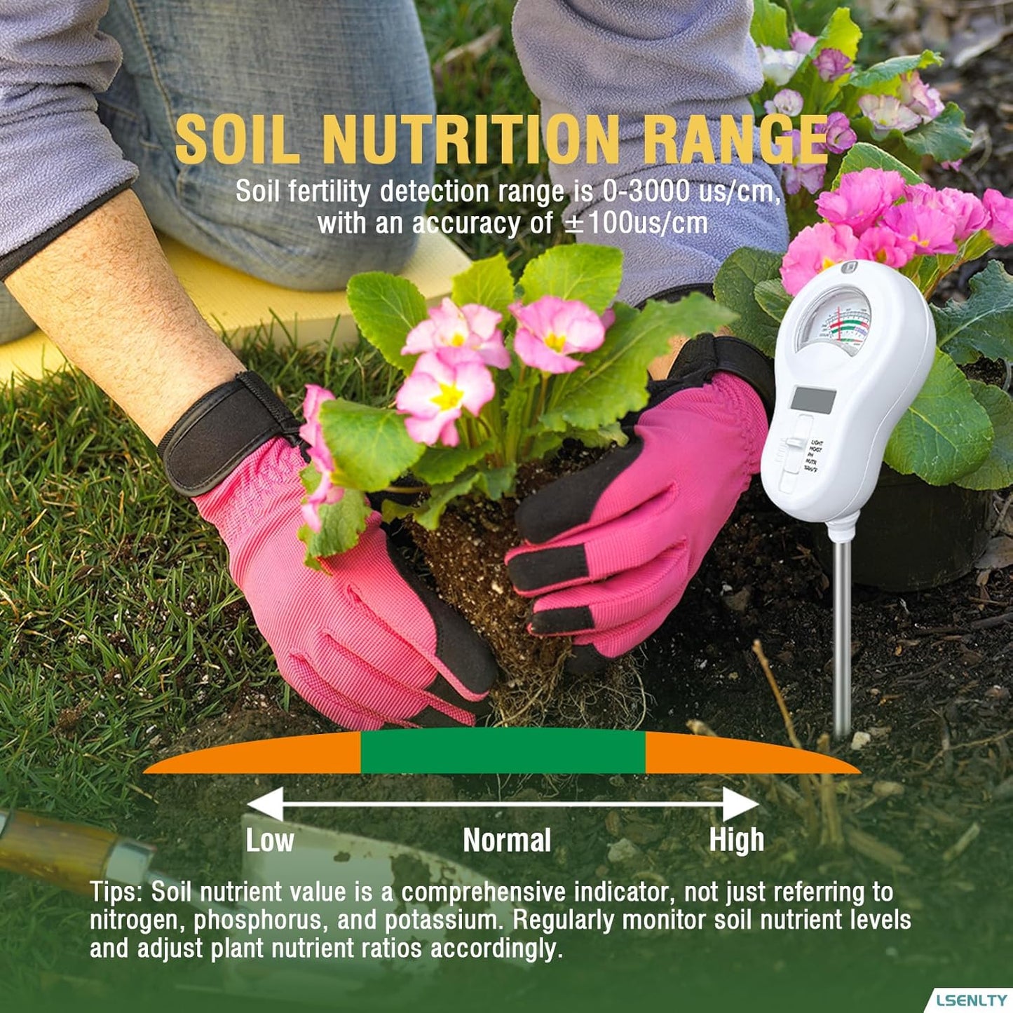 Soil Moisture Meter, 6-in-1 Soil pH Meter, Measures Temperature, Humidity, Light Intensity, nutrients, pH, and Ambient Humidity. Suitable for Horticulture, lawns, and Agriculture