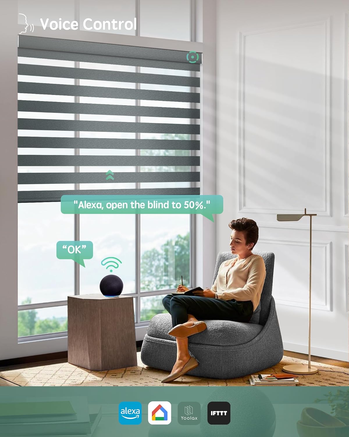 Yoolax Motorized Zebra Blinds Compatible with Alexa,Motorized Blinds with Remote Smart Automatic Custom Electric Window Blinds Cordless Indoor Blackout for Home Bedroom Kitchen (Starry Charcoal)