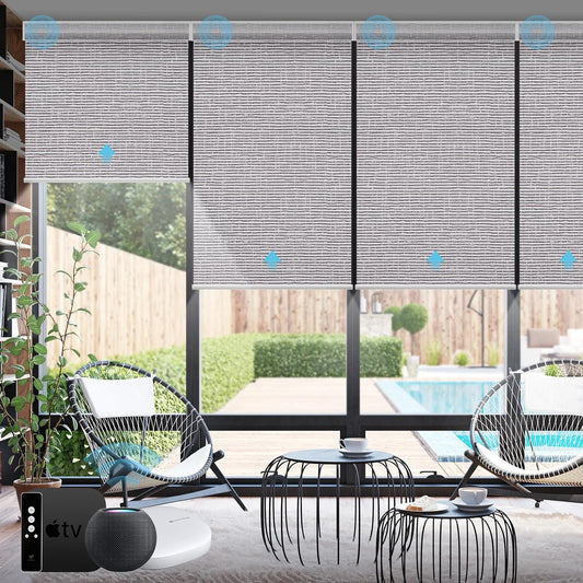 SmartWings Motorized Smart Blinds with Remote, Automatic Blackout Roller Shade Work with Alexa Homekit Thread Google Z-Wave, Electric Blind for Window, Custom Width Up to 110" W,Safari Rock Grey