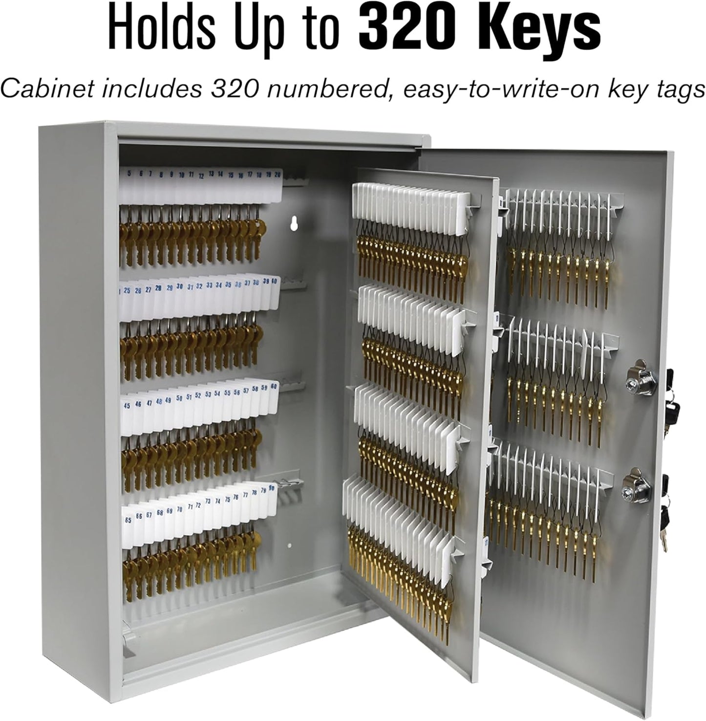 BankSupplies STEELMASTER 320 Key Cabinet - Dual Lock Control Key Box - Welded 22 Gauge Steel Construction - Scratch Resistant - Write-On Key Tags for Easy Identification