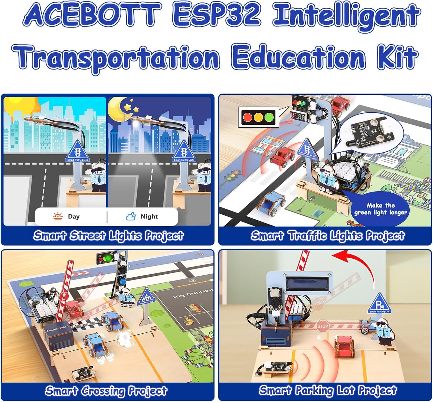 ESP32 IoT Smart Traffic Starter Kit for Kids 10+, 3D Wooden Puzzles STEM Science Kit School Educational Set DIY Crafts Coding Toys for Adults Teens 9 10+