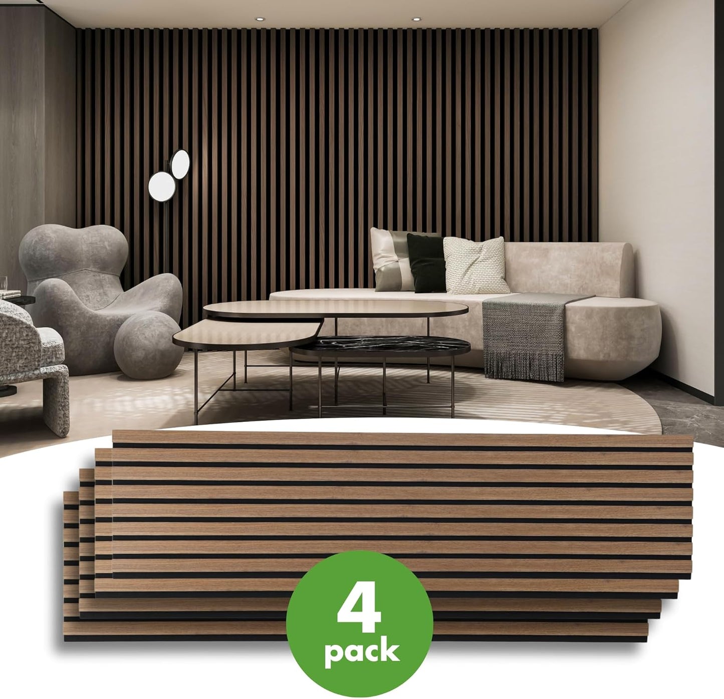 Art3d 4-Pack 12" x 93" Soundproof Wood Slat Panels, 31 sq.ft Acoustic Wall Panels, 3D Wall Panels with Wood Slat Design, Decorative Wood Wall Panel for Accent Walls-Deep Walnut