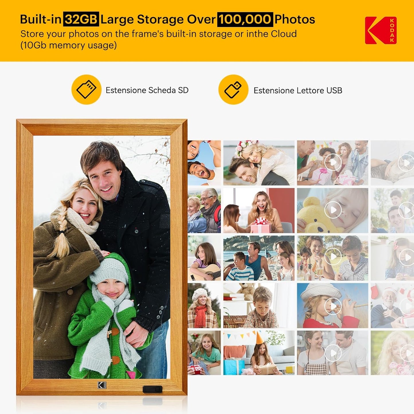 KODAK 23.8" X-Large WiFi Digital Picture Frame - 1920x1080 FHD IPS Display with 32GB Storage, Auto-Rotate, Remote Control, Wall Mountable, Compatible with Alexa, for Family