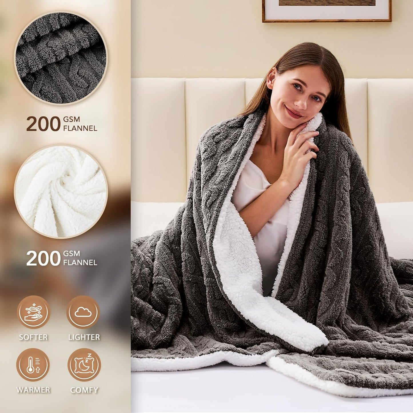 Homemate Electric Heated Blanket King - 100"x90" Heating Bed Blankets Throw with 10 Heating Levels 8 Hours Auto Off Fast Heating Over-Heated Protection Ultra Soft Warm Flannel ETL Certified
