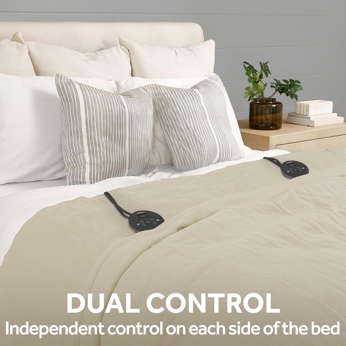 Sunbeam Royal Ultra Fleece Heated Electric Blanket Queen Size, 90" x 84", 12 Heat Settings, 12-Hour Selectable Auto Shut-Off, Fast Heating, Machine Washable, Warm and Cozy, Pebble