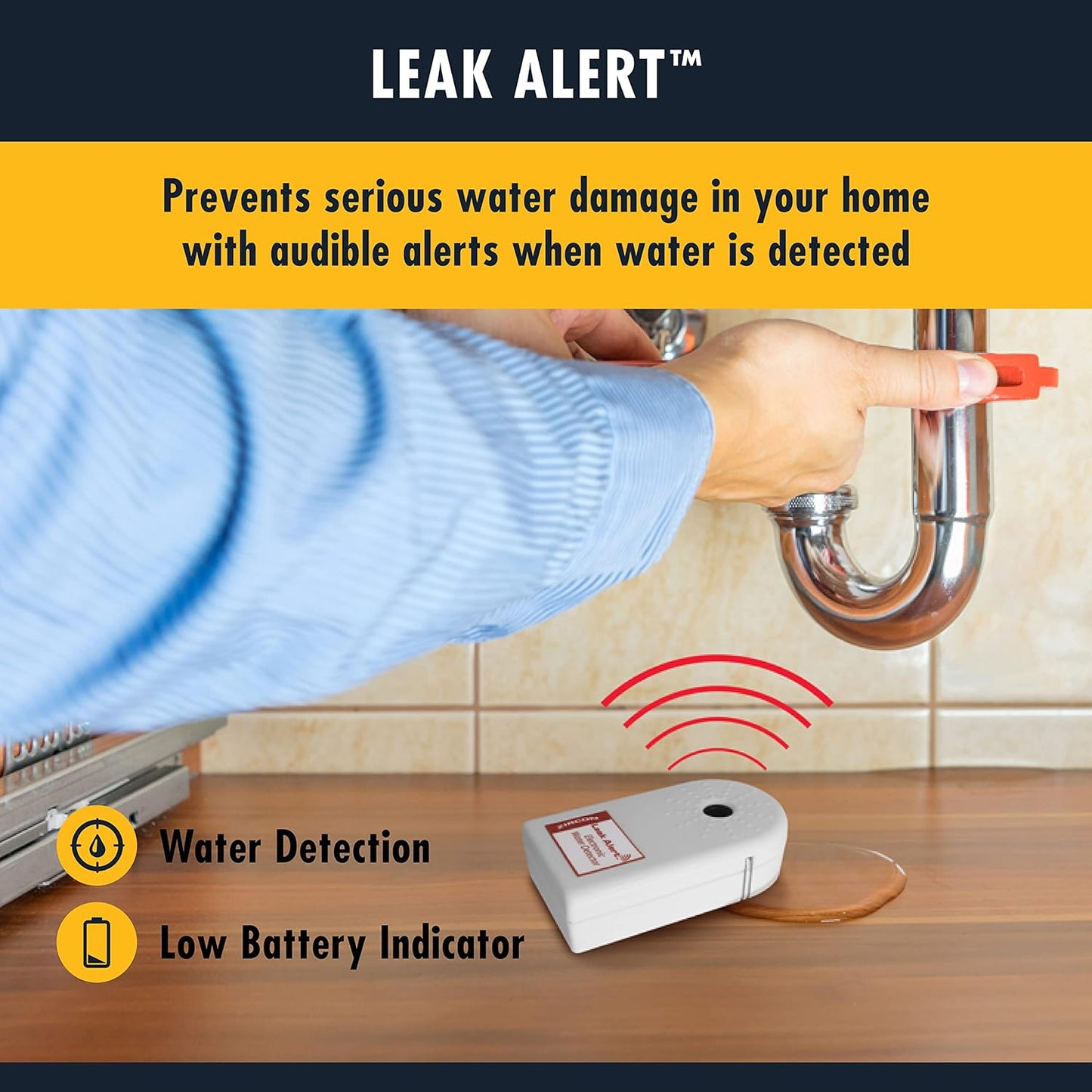 Zircon Leak Alert Electronic Water Leak Detector & Flood Sensor Alarm with 90dB Audio Dual Leak Alarms, 1 Pack,White