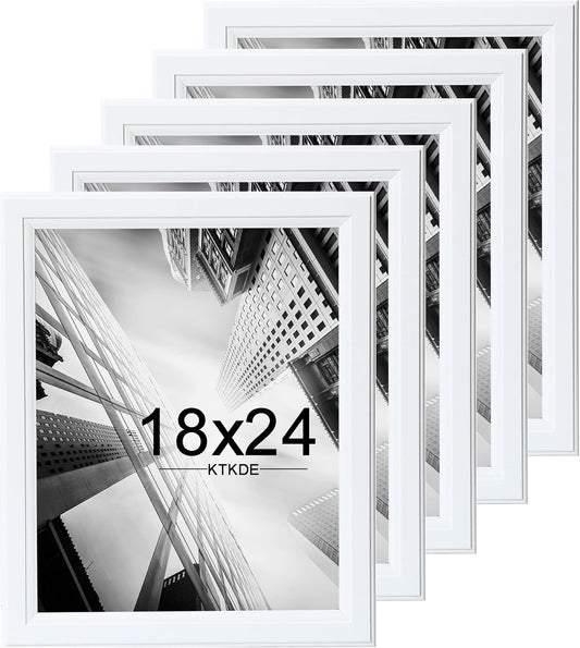 KTKDE Studio Gallery 18x24 Select Poster Frame Set of 5, White Wooden frame Display Posters, Posters & Art Prints for Artwork Wall Vertical or Horizontal Display best gift