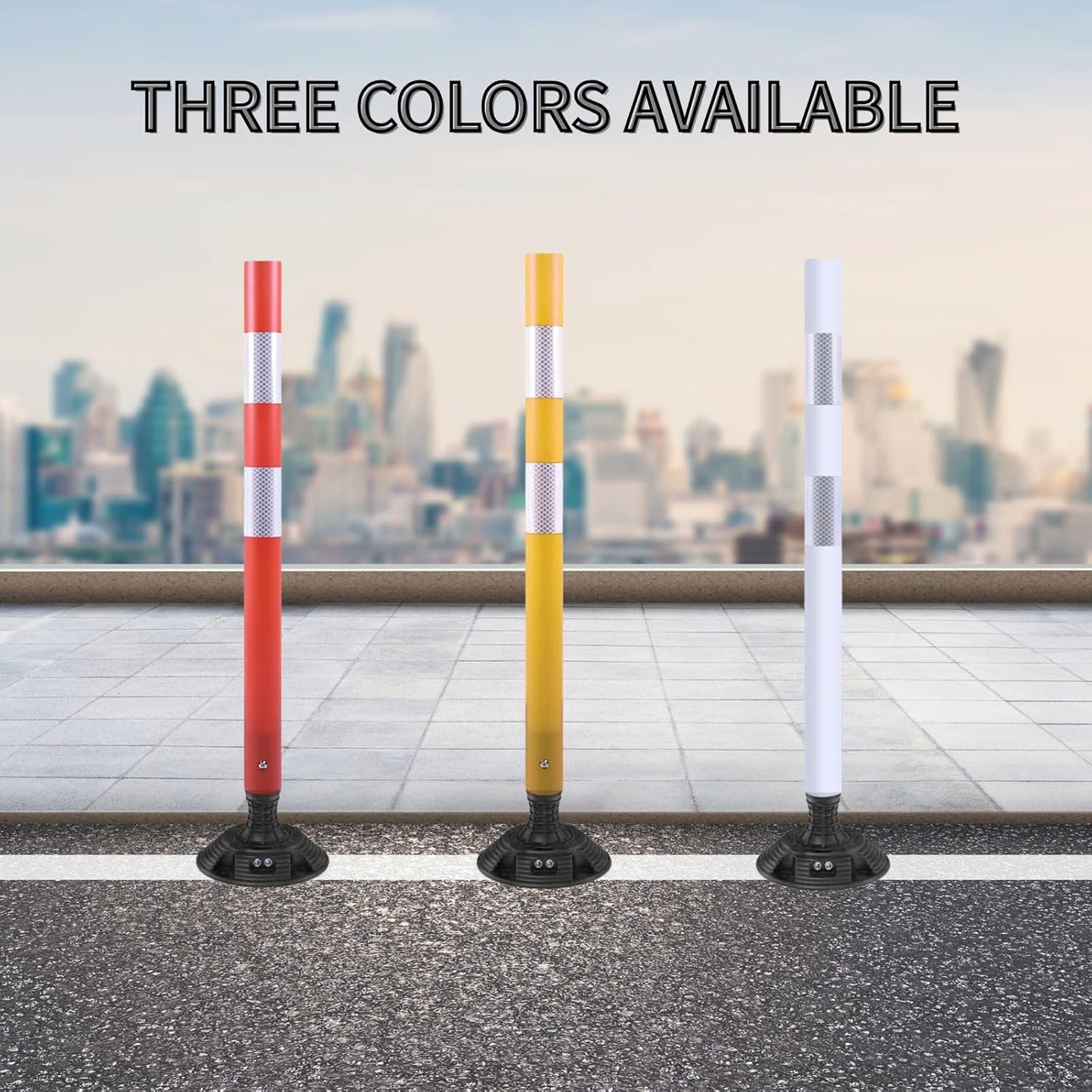 8 Pack Traffic Delineator Posts – High Visibility Reflective Safety Cones with Spring Base for Roadway, Parking, Garage, Construction Zones (White, 36 Inch)