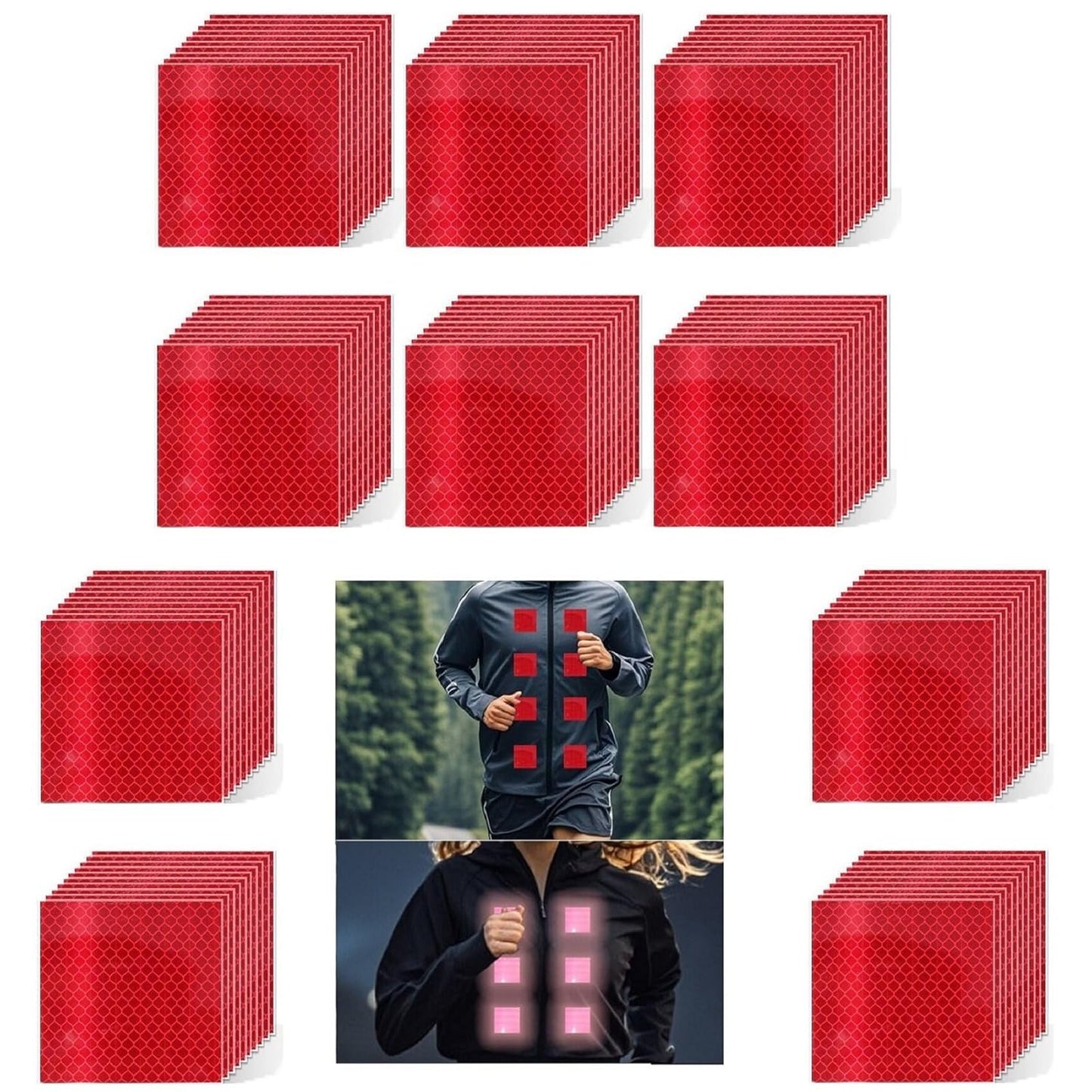 Non Fading Red Reflective Stickers 4 inch X 4 inch, Outdoor Waterproof High Visibility Warning Safety Adhesive Reflector Tape (100 Pcs)