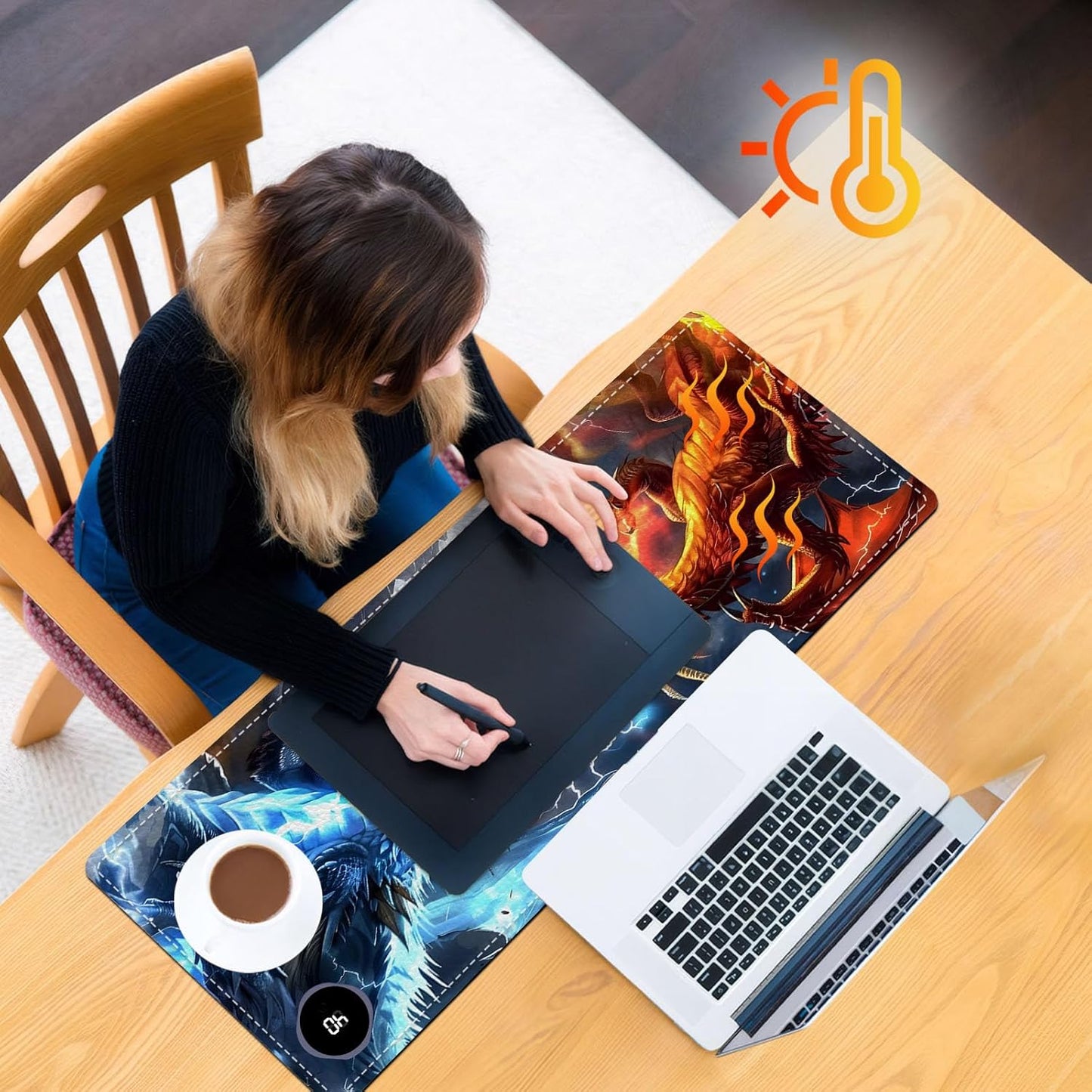 Heated Mouse Pad, Warm Desk Pad, Keyboard Mat 31.5 x 13 Inch Large Size Intelligent Fast Heating, 3 Speed Adjustable, Timed Auto Power Off for Game Office Home,Dragons Gather