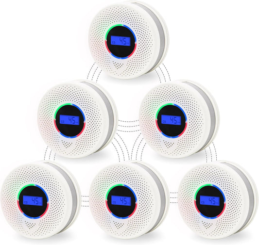 6Pack Upgraded Interlinked Smoke Carbon Monoxide Detector, Battery Powered&Wireless Interconnected Smoke and CO Alarm, Transmission Range of Over 820 ft (Includes Battery)