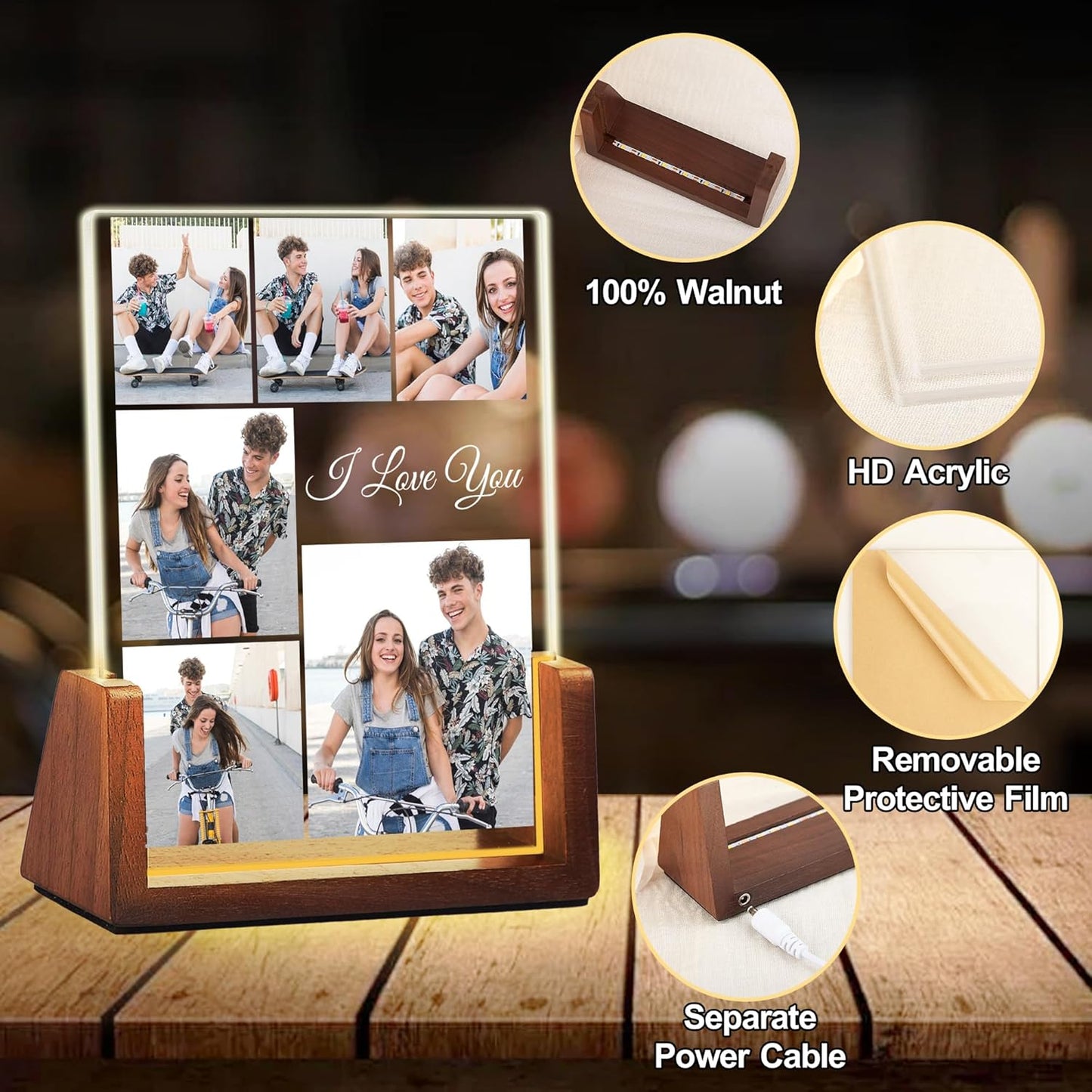 Personalized Couple Birthday Gifts For Boyfriend Girlfriend Him Her, Custom Light Up Picture Frame Night Light Acrylic Plaque, I Love You Anniversary Christmas Gifts For Women Men Husband Wife