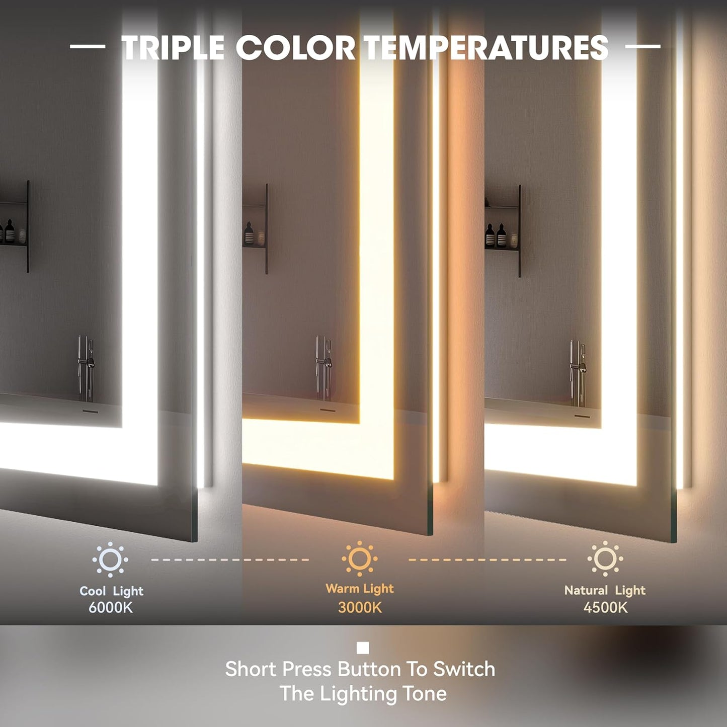 Hasipu 60“ x 36" Arch LED Bathroom Mirror, Frontlit Wall-Mounted Vanity Mirror with Lights, Defogging, Smart Touch, Dimmable 3 Color Modes, Safety Shatterproof Glass Coating