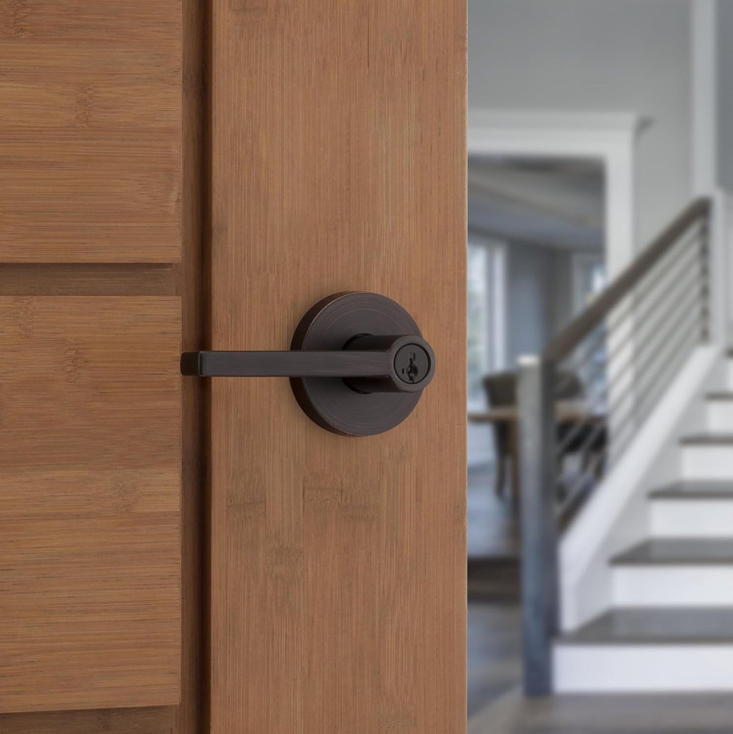 Kwikset Halifax Entry Door Handle with Lock and Key, Secure Keyed Reversible Lever Exterior, for Front Entrance and Bedrooms, Venetian Bronze, 4 Pack, Pick Resistant SmartKey Rekey Security