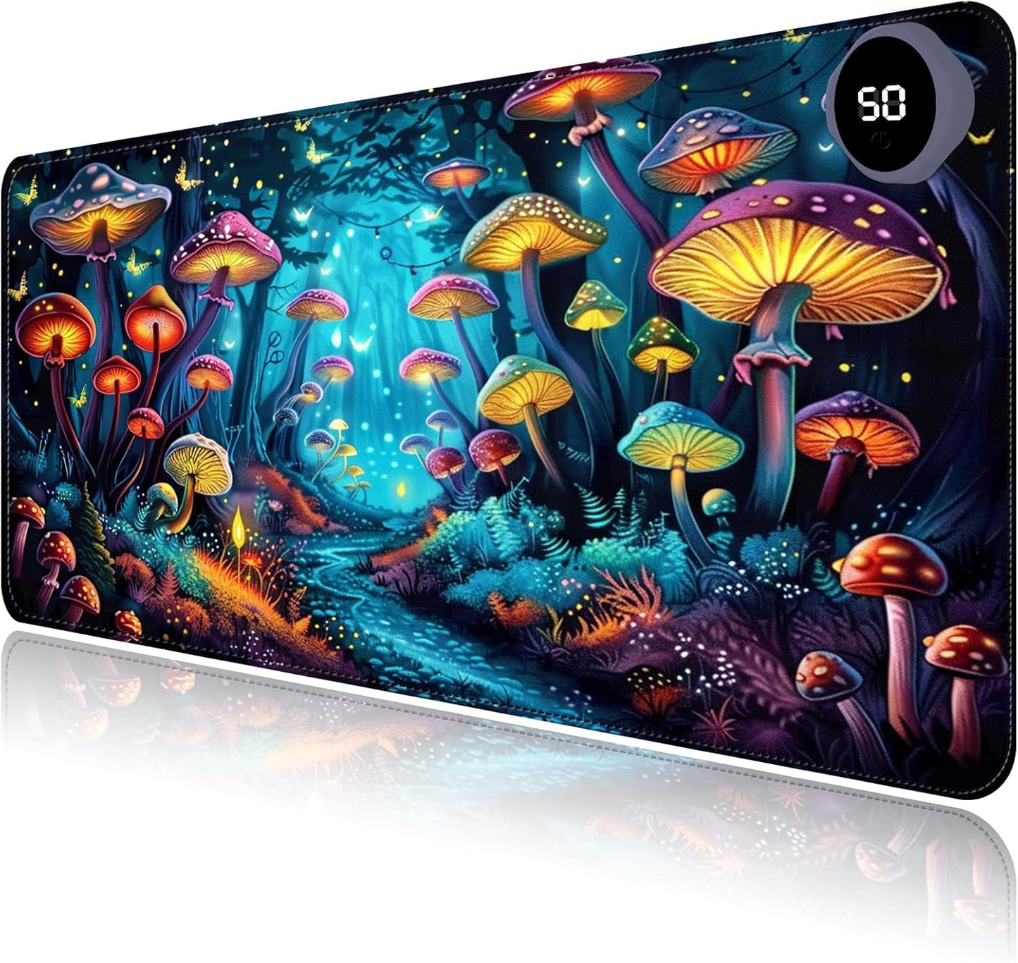 Heated Mouse Pad with 3 Levels Heated & 3 Hours Auto Shut-Off Mouse Pad for Warming Hands in Office Home, 23.6" x 14.2"Large Safe Desk Mat Hand Warmer，Forest Glowing Mushroom