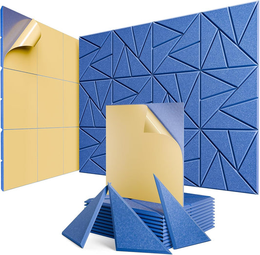 12 pack Acoustic Panels With Self-Adhesive, 12"X 12"X 0.4"Sound Proof Foam Panels, Sound Panels High Density, Soundproof Wall Panels for Home Studio Office Sky Blue