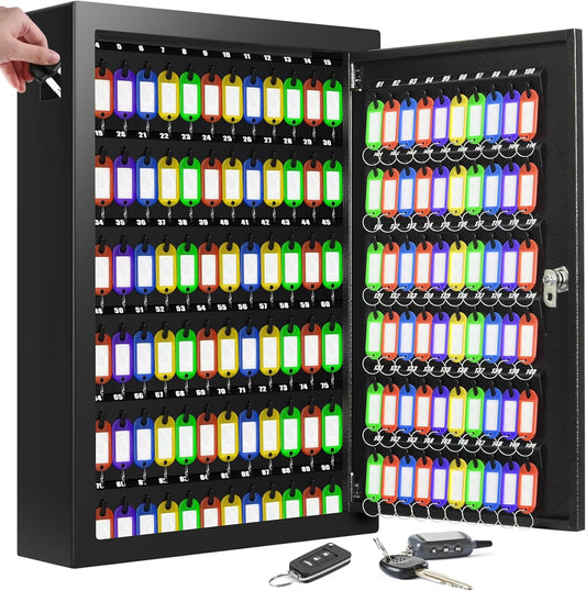 150 Keys Cabinet Organizer Wall Mount, Heavy Duty Key Lock Box with Key Hooks & 150 Tags Key Labels, Security Lockbox for Valets, Hotels, Car, Office Key Management & Storage