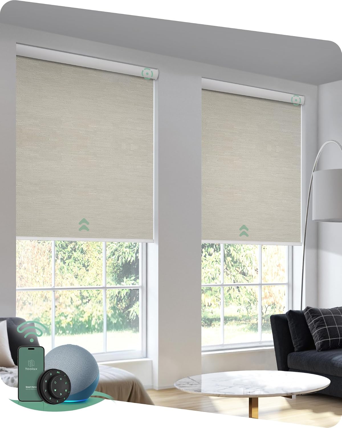 Yoolax Motorized Blinds with Remote, Blackout Smart Blinds for Indoor Windows, Automatic Shades Compatible with Alexa Roller Window Shades with Valance (Jacquard Coffee, 36" W x 72" H)