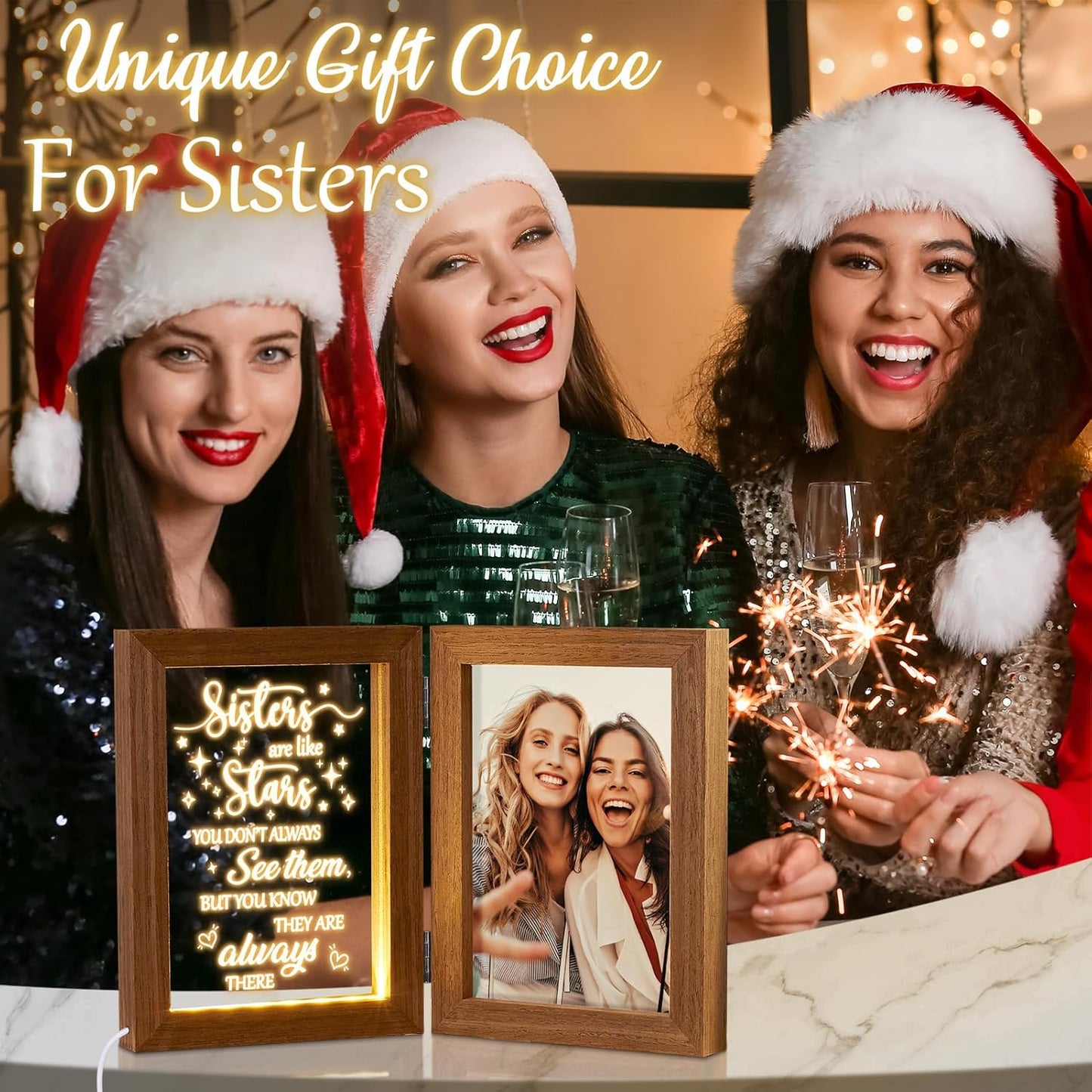 Sisters Gifts from Sister Christmas Gifts for Sister from Brother - Sister Picture Frame 5x7 with Night Light Friendship Gifts Friend Gifts for Women Sister Girls, Birthday Sister In Law Gifts