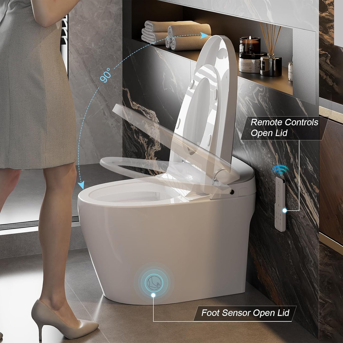 Smart Toilet with Pump Assisted Flush, Tankless Toilet Dual Auto Flush, Foot Sensor Operation, Heated Seat, Dryer, Digital Display, Night Light, with Cleaning Foam Dispenser (ST-A01)
