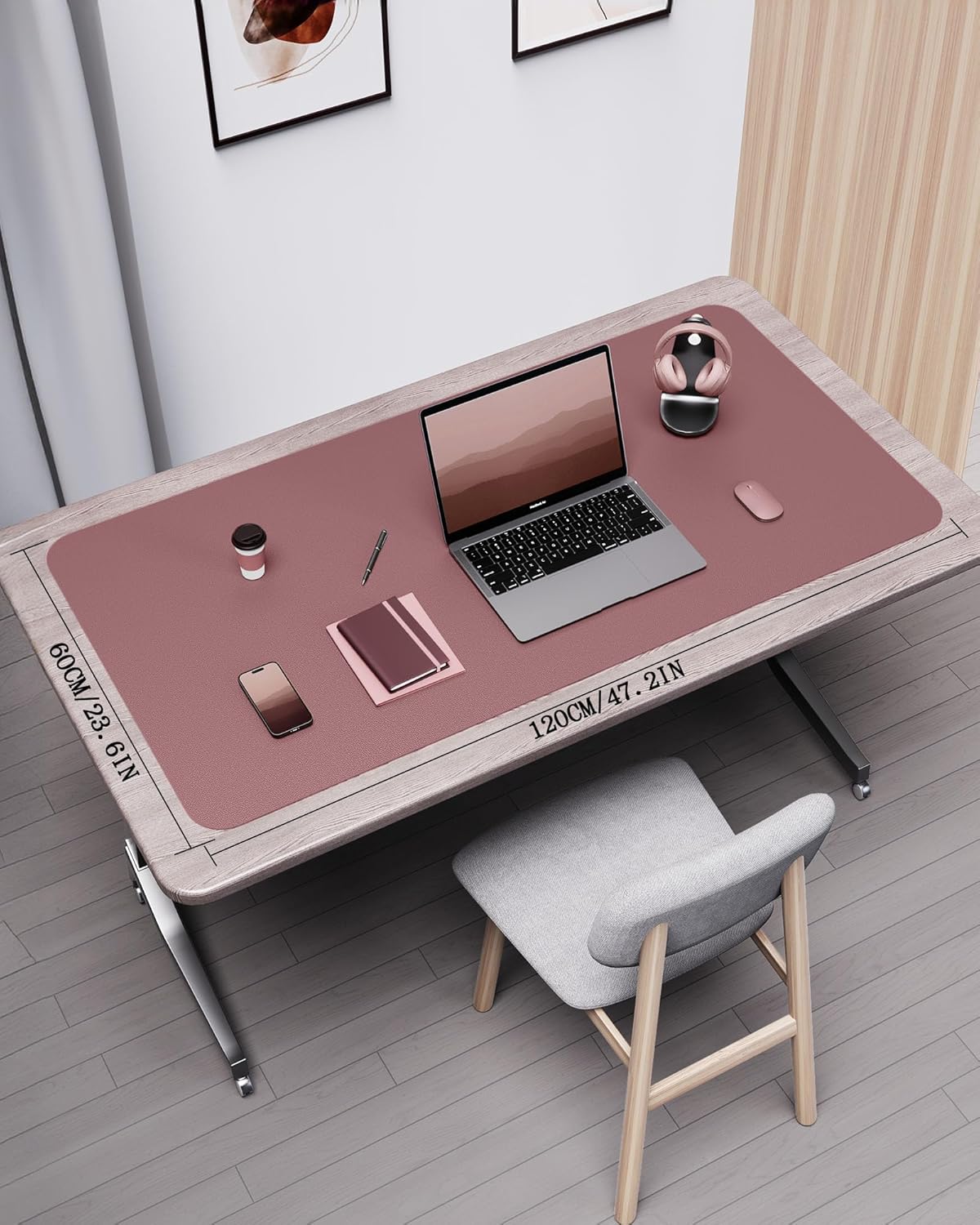 YSAGi Double-Sided Desk Pad, Leather Desk Mat, Eco Cork Desk Pad Protector, Large Mouse Pad for Desk, Waterproof Desk Blotter Pad, Desk Writing Pad for Office Work/Home(Cork+Dark Pink, 47.2" x 23.6")