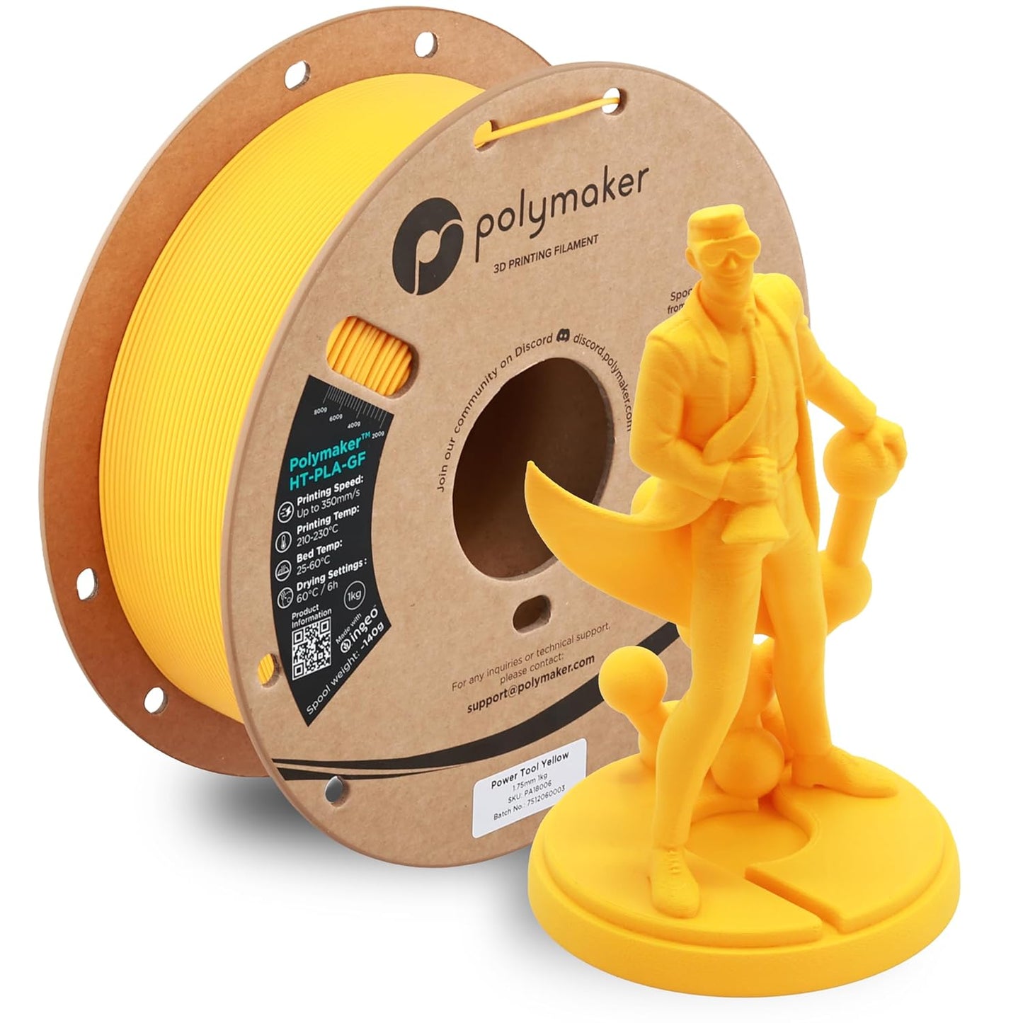 Polymaker HT-PLA-GF Filament 1.75mm Power Tool Yellow, High Temp PLA for 3D Printing, Heat Resistant to 150°C, Easy to Print, Easy to Anneal, Works with Most FDM Printers, 1kg Spool