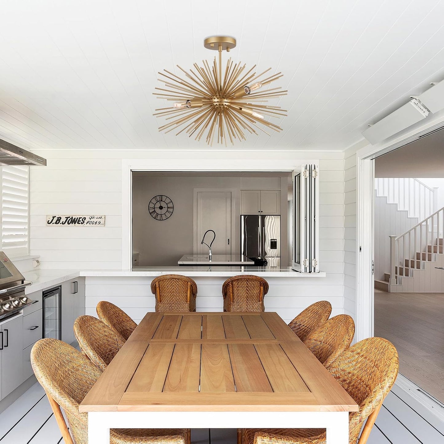 Starburst Chandelier, 4 Lights Modern Gold Sputnik Chandelier Vintage Light Fixture Flush Mount Ceiling Light for Bedroom Kitchen Island Entryway Foyer,20in